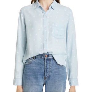 Rails Ingrid Raw Hem Light Vintage Stars Print Long Sleeve Button Up Shirt